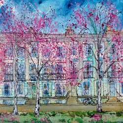 Black Bike and Blossom III by Katharine Dove - Original Painting on Box Canvas sized 20x20 inches. Available from Whitewall Galleries